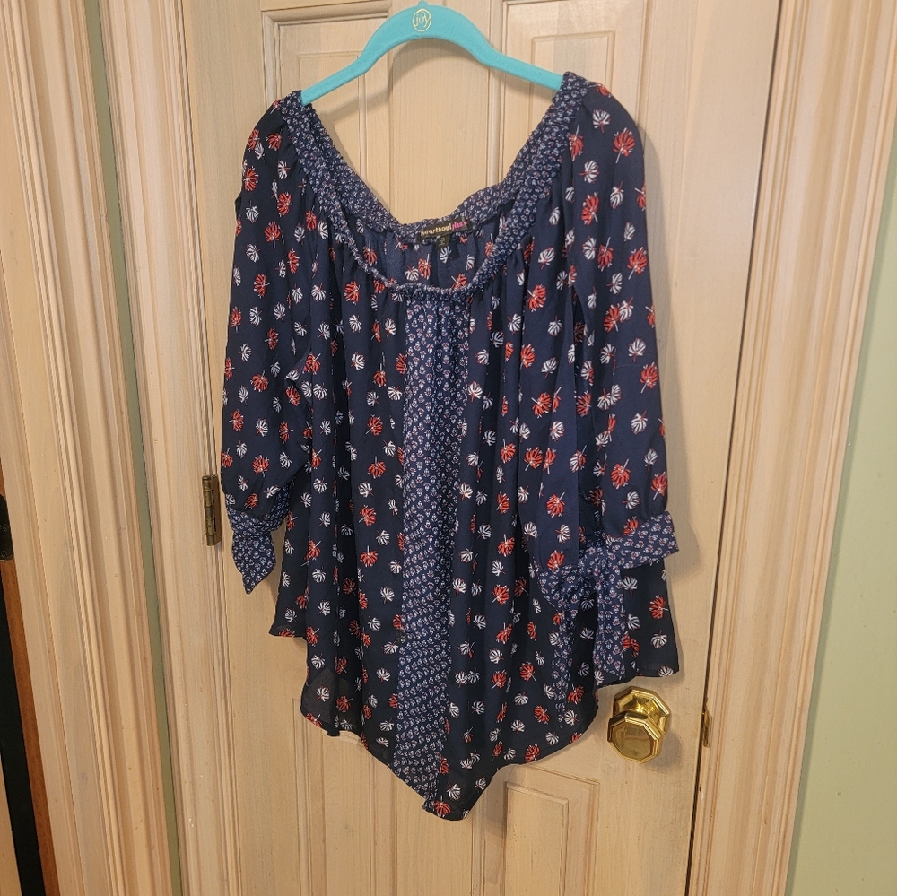 Womens plus sz 2X Heart Soul Plus off should navy red shirt cute - Picture 9 of 10